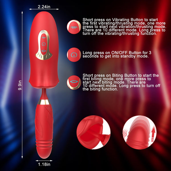 10 Vibration Thrusting & 10 Kissing Biting Modes Thrusting Rose Sex Toy Vibrate