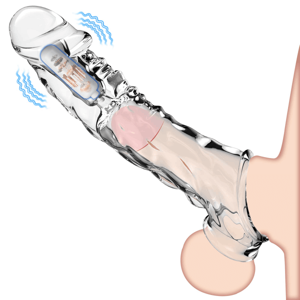 Eveandlove 3.6 inch Clear Reusable Penis Sleeve with Vibrator Penis Ring