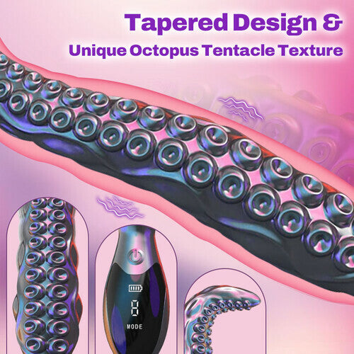 LED Octopus Tentacle G-Spot Vibrator with 9 Modes, 10.7  Silicone Dildo for Clitoral, Anal, and Vaginal Stimulation
