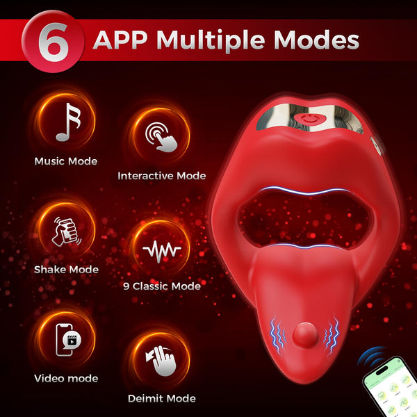 Penis Ring Tongue Design with 9 Vibration Modes Male Couples Sex Toys Clitoral Vibrator