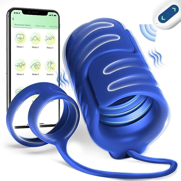 APP & Remote Control 9 Vibrating with 2 Cock Penis Ring Stretchy Male Masturbator
