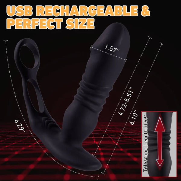 12 Vibrating and 3 Thrusting Dual Cock Rings Prostate Massager