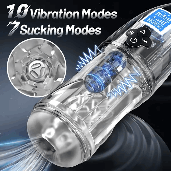 Fully Transparent Vibrating Sucking Voice Male Mechanical Stroker