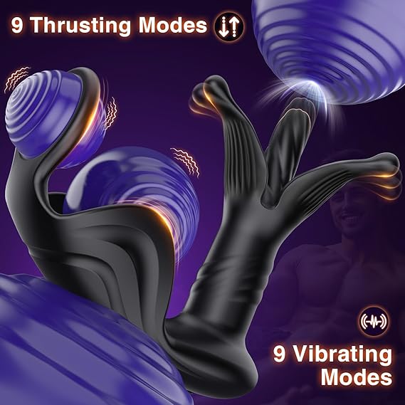 9 Tension Shock Flapping Thrusting Vibrating Cock Ring Anal Vibrator Dildo