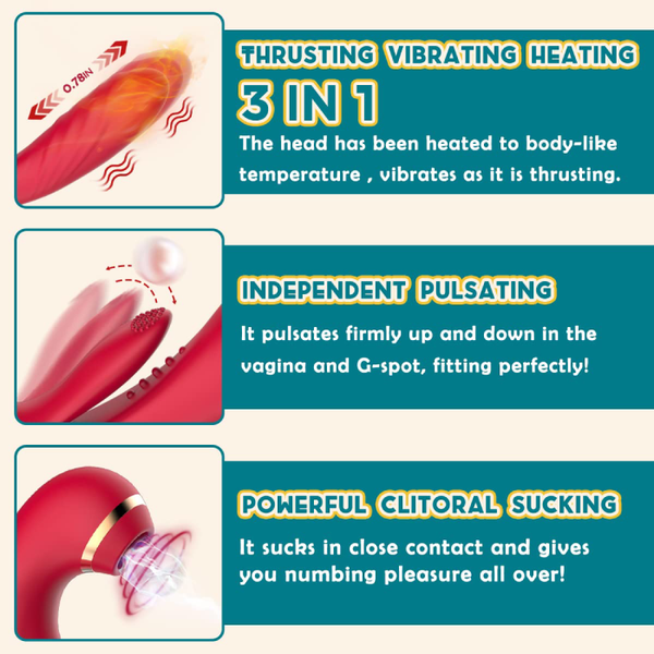 3 Thrusting Vibrating & 10 Pulsating & 7 Sucking 10.4inch Vibrators with Heating Adult Toy, Triple Action Sex Toy G-Spot & Clitoris Stimulator