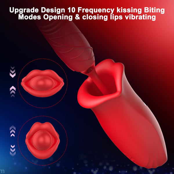 10 Vibration Thrusting & 10 Kissing Biting Modes Thrusting Rose Sex Toy Vibrate