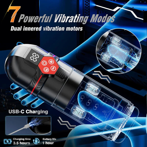 Superbuyg™Male Masturbator Penis Pump – 12-Level Vacuum, 7-Mode Thrusting, Rotating, Vibrating & Sucking with LCD Display,Star-starring identical mold production [free of tax]