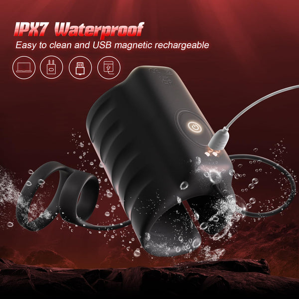 APP & Remote Control 9 Vibrating with 2 Cock Penis Ring Stretchy Male Masturbator