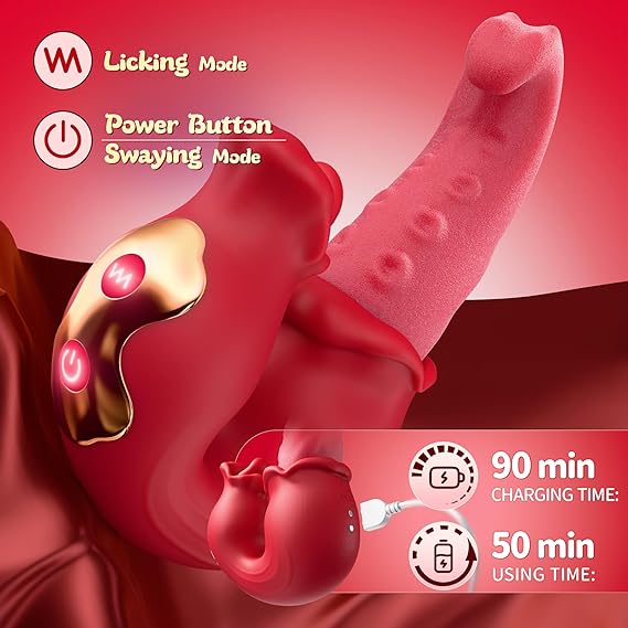 Rose Sex Toy: 10 Licking & Vibration Modes, G-spot Clit Stimulator& Thrusting Dildo