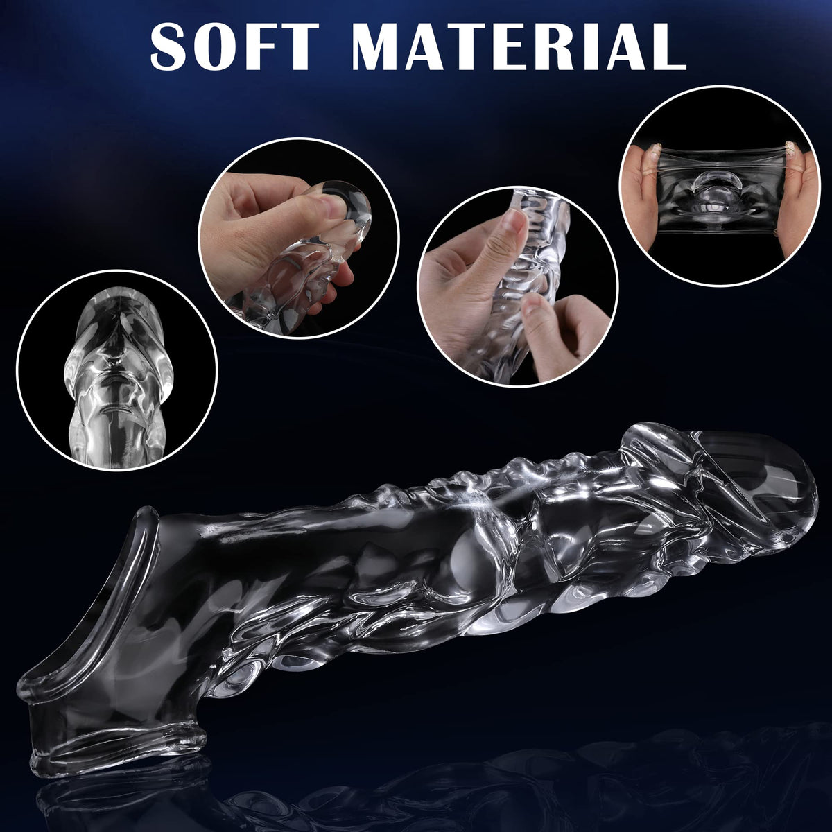 3.6 inch Clear Reusable Penis Sleeve with Vibrator Penis Ring