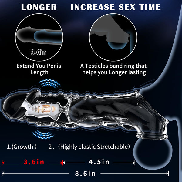 3.6 inch Clear Reusable Penis Sleeve with Vibrator Penis Ring