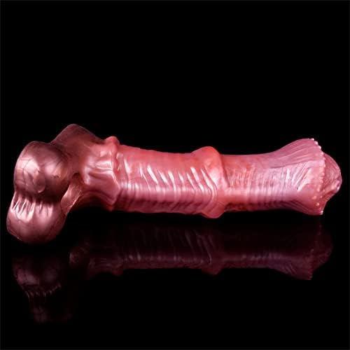 8.07in Horse Penis Extender Sleeve – Realistic Silicone Enlargement Sleeve with Cock Ring for Men (Brown)