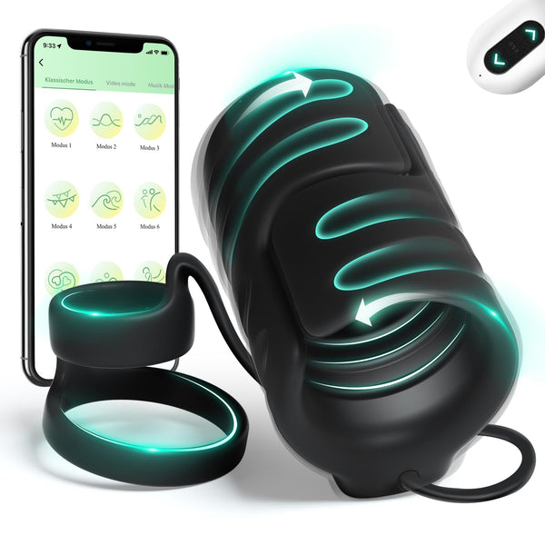 Eveandlove APP & Remote Control 9 Vibrating with 2 Cock Penis Ring Stretchy Male Masturbator