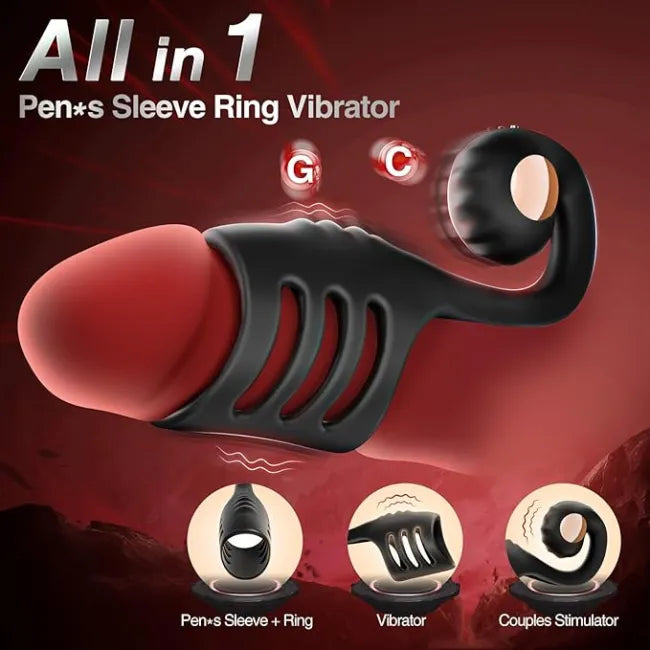 10-Mode Vibrating Penis Ring for Couples – Remote Cock Sleeve with Clit & G-Spot Stimulator