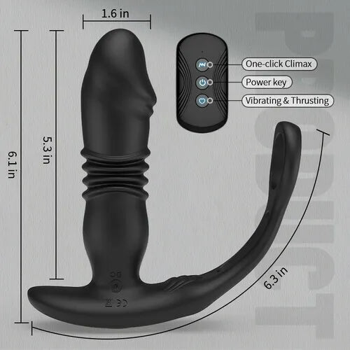 Superbuyg™ 12-Vibration, 3-Push Prostate Massager with Dual Penile Rings